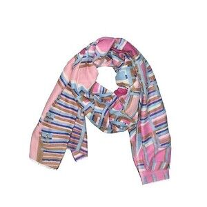 Ahujasons VTG Merino Wool Silk Pashmina Scarf Geometric Print Shawl Wrap Scarf